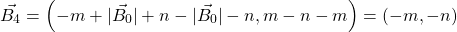 \[ \vec{B_4} = \left(-m + \lvert\vec{B_0}\rvert +n - \lvert\vec{B_0}\rvert - n, m - n - m\right) = \left(-m, -n\right) \]